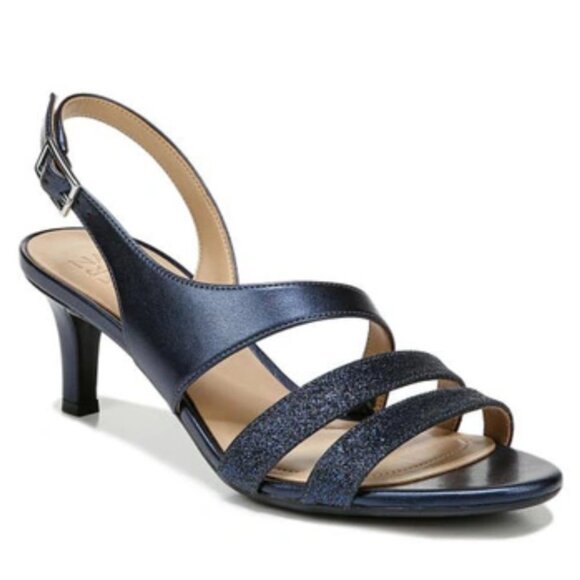 Naturalizer Womens 9.5 Navy Blue Sparkly Strappy Dress Sandals Heels Shoes - Picture 1 of 14